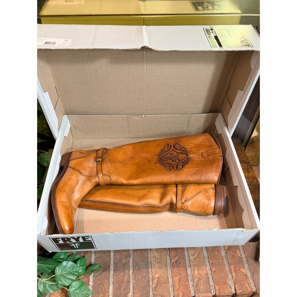Frye Rider Logo Boots Women Tan Leather Tall Riding EquestrianSize 9M - Picture 15 of 16
